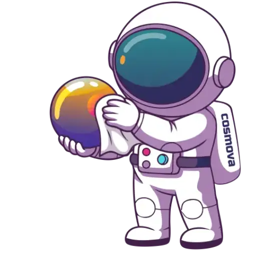 Cosmova astronaut carefully buffing a glowing orb