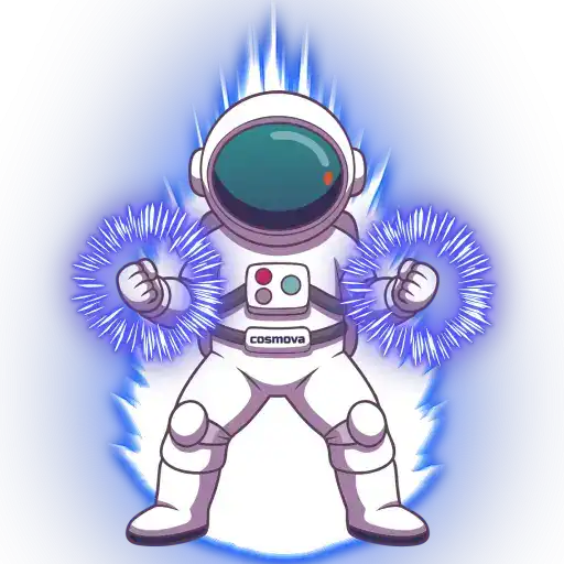 Power Up - Cosmova astronaut charged with radiating blue energy, ready to go